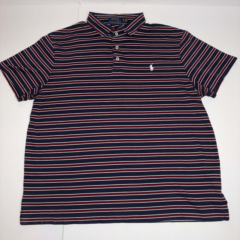 Polo Ralph Lauren Mens Slim Fit Navy Red White Striped Polo Shirt XL